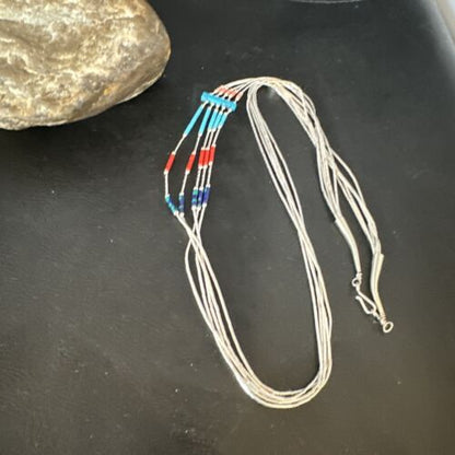 Multi-Color Liquid Silver Heishi 5-Strand Necklace | Sterling Tubes | 25" | 15055