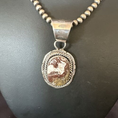 Navajo Wild Horse Turquoise Pendant Necklace | Sterling Silver | Authentic Native American Handmade | 17475