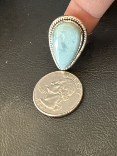 Navajo Blue Larimar Ring | Sterling Silver | Sz 9 | Authentic Native American Handmade | 17591 - Masha USA