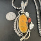 Navajo Bumblebee Jasper & White Buffalo Sterling Silver Pendant Necklace | 21" | Handmade | 15948