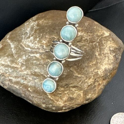 Navajo Blue Larimar Multi-Stone Ring | Authentic Native American Sterling Silver | Multi-Stone | Sz 9.5 | 15973