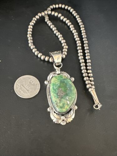 Sonoran Gold Turquoise Pendant Necklace | Navajo Sterling Silver Beads | Authentic Native American Handmade | 14854