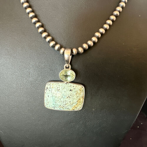 Navajo Dry Creek Turquoise Topaz Pendant Necklace | Sterling Silver | Authentic Native American Handmade | 16307