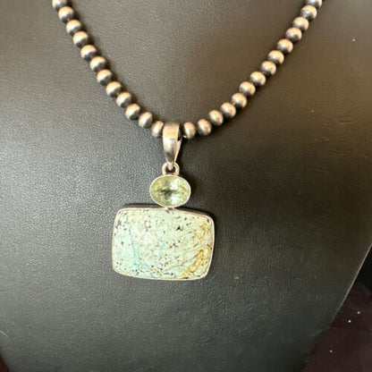 Navajo Dry Creek Turquoise Topaz Pendant Necklace | Sterling Silver | Authentic Native American Handmade | 16307