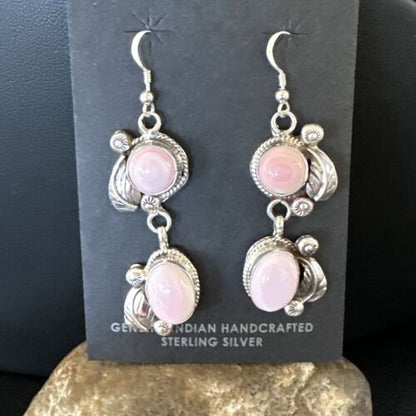 Navajo Pink Conch Shell Cluster Earrings | Sterling Silver | Authentic Native American Handmade | 15688