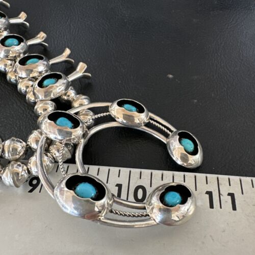 Navajo Kingman Turquoise Shadowbox Squash Blossom Necklace | Sterling Silver | Authentic Native American Handmade | 16088