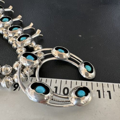 Navajo Kingman Turquoise Shadowbox Squash Blossom Necklace | Sterling Silver | 16090