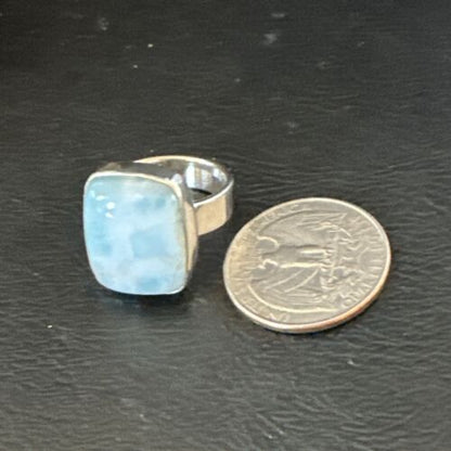 Navajo Blue Larimar Ring | Sterling Silver | Sz 7 | Authentic Native American Handmade | 17655