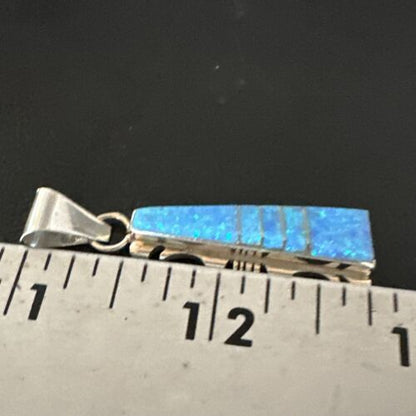 Blue Opal Inlay Pendant Necklace | Navajo Sterling Silver | Authentic Native American Jewelry | 18" | SF 15673