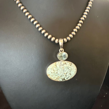 Navajo Dry Creek Turquoise Topaz Pendant Necklace | Sterling Silver | Authentic Native American Handmade | 16316