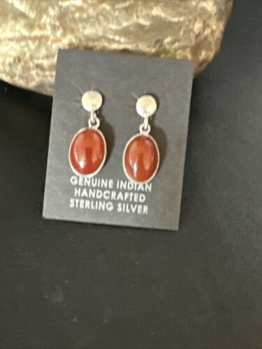 Navajo Burgundy Carnelian Dangle Earrings | Sterling Silver | Authentic Native American Handmade | 14924