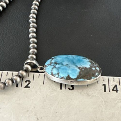 Navajo Blue Spiderweb Turquoise Pendant Necklace | Sterling Silver | Authentic Native American Handmade | 17018