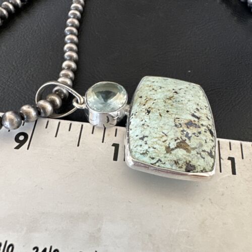 Navajo Dry Creek Turquoise Topaz Pendant Necklace | Sterling Silver | Authentic Native American Handmade | 16311