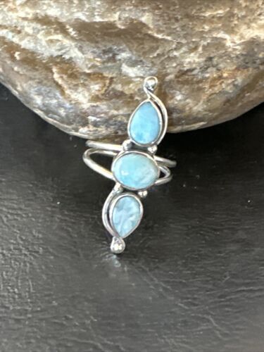 Navajo Blue Larimar Multi-Stone Cluster Ring | Authentic Native American Sterling Silver | Sz 8 | 16163