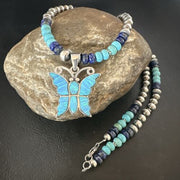 Navajo Opal Inlay Pendant Turquoise & Lapis | Sterling Silver Necklace | 16845