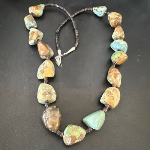 Navajo Green Turquoise Chunky Pearls Necklace | Sterling Silver Shell | 27" | Authentic Native American Handmade | 17397