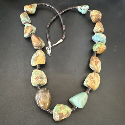 Navajo Green Turquoise Chunky Pearls Necklace | Sterling Silver Shell | 27" | Authentic Native American Handmade | 17397