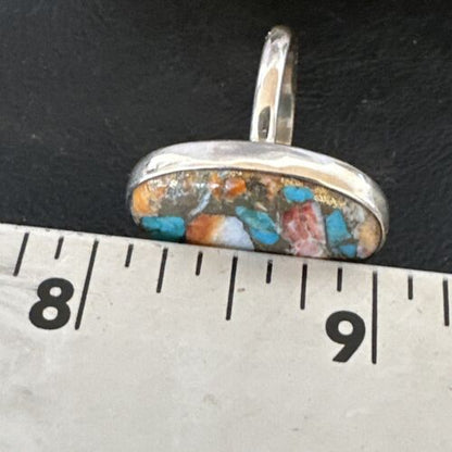 Navajo Turquoise Spiny Oyster Ring | Sterling Silver | Sz 8 | Authentic Native American Handmade | 16608