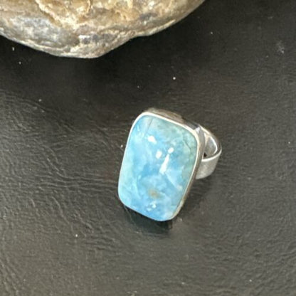 Navajo Blue Larimar Ring | Sterling Silver | Sz 8 | Authentic Native American Handmade | 17648