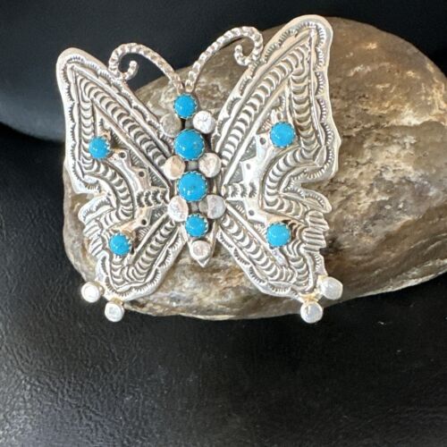 Navajo Turquoise Butterfly Ring | Authentic Native American Sterling Silver | Multi-Stone | Adjustable Women's Sz 7 | 16171