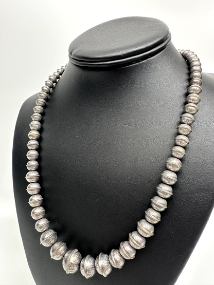 Hand Stamped Navajo Pearls Graduated Sterling Silver Necklace | 23" | Native American | 93323