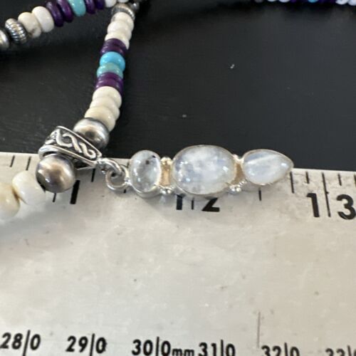 Navajo White Mother of Pearl, Turquoise, Sugilite Pendant Necklace | Sterling Silver | 16929