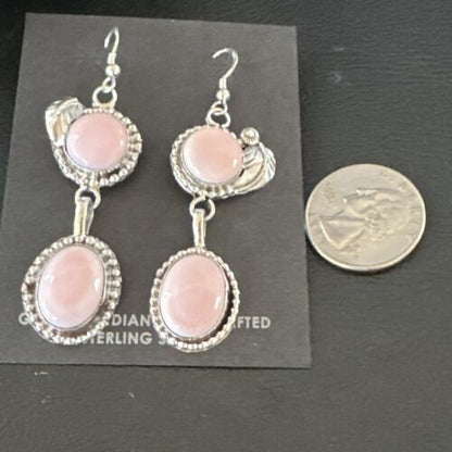 Navajo Pink Queen Conch Shell Dangle Earrings | Sterling Silver | Authentic Native American Handmade | 17216