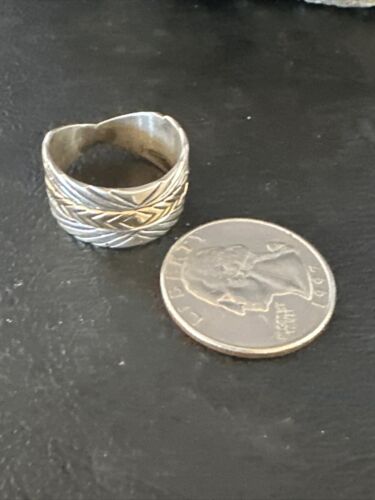 Men's Wedding Band | Wide Navajo Stamped 14K Gold Sterling Silver Ring | Sz 8.5 | 15460