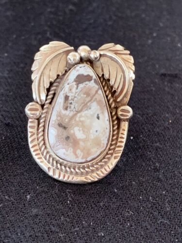 Southwestern Navajo White Buffalo Turquoise Ring | Sterling Silver | Sz 9.5 | 318