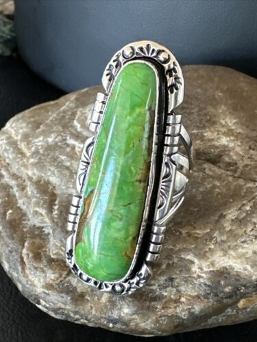 Women's Green Sonoran Turquoise Ring | Navajo Sterling Silver | Sz 9.5 | 16396