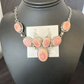 Navajo Pink Conch Choker Necklace | Sterling Silver Pendant 18" | Earrings Set | Authentic Native American Handmade | 16126