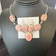 Navajo Pink Conch Choker Necklace | Sterling Silver Pendant 18" | Earrings Set | Authentic Native American Handmade | 16126