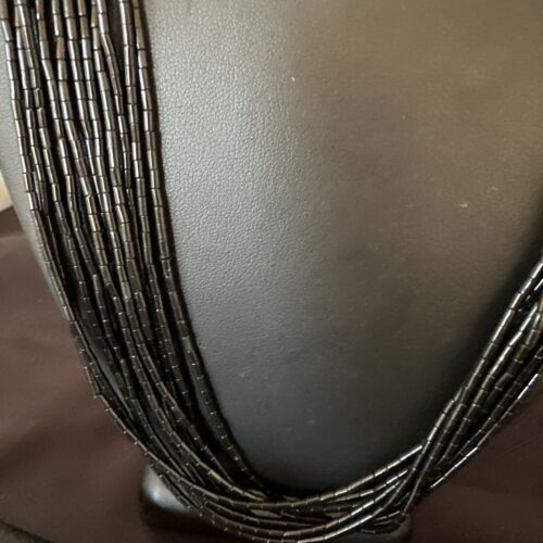 Black Onyx Heishi Tube Necklace | 10 Strand | 24" | Sterling Silver | 16067