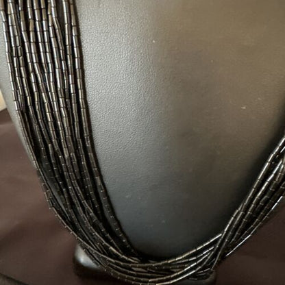 Black Onyx Heishi Tube Necklace | 10 Strand | 24" | Sterling Silver | 16067