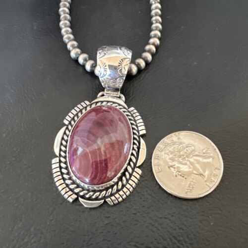 Navajo Purple Spiny Oyster Pendant | Sterling Silver | Native American Handmade Necklace | 16355