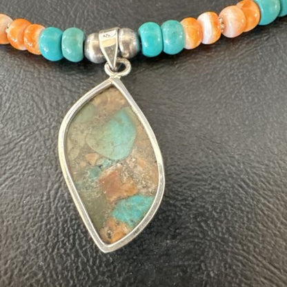 Navajo Spiny Turquoise Pendant Necklace | Sterling Silver | 21" | Authentic Native American Handmade | 17518