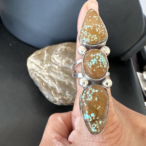 Navajo Blue Turquoise #8 Multi-Stone Ring | Authentic Native American Sterling Silver | Sz 9.5 | 16635