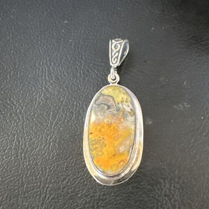 Navajo Bumblebee Jasper Pendant Necklace | Sterling Silver | Authentic Native American Handmade | 15954