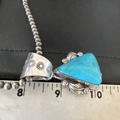 Navajo Sterling Silver Blue Kingman Turquoise Necklace Pendant | Men's Women's | 17478