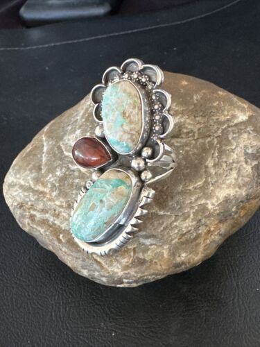 Navajo Royston Turquoise Cluster Ring | Authentic Native American Sterling Silver | Multi-Stone | Sz 9.5 | 14844
