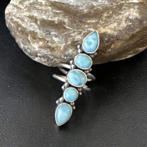 Navajo Blue Larimar Multi-Stone Ring | Authentic Native American Sterling Silver | Multi-Stone | Sz 9.5 | 15974