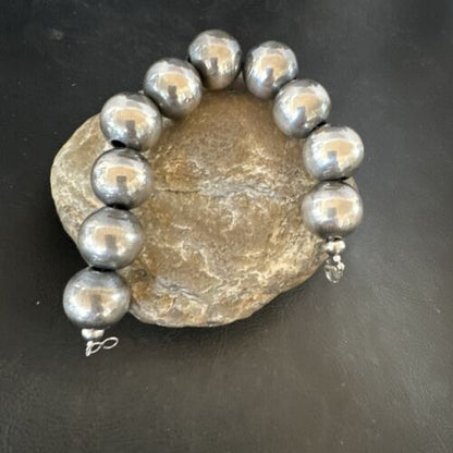 Navajo Pearl Round Beads Bracelet | 18mm | 7.5" | Sterling Silver | Authentic Native American Handmade | 17160 - Masha USA