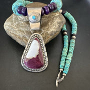 Navajo XL Turquoise Purple Spiny Oyster Pendant Necklace | Sterling Silver | Authentic Native American Handmade | 25" | 17464
