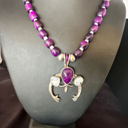 Navajo Purple Sugilite White Buffalo Naja Pendant | Sterling Silver | Authentic Native American Handmade | 15024