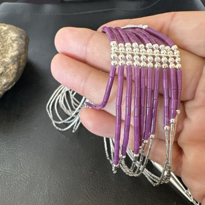 Navajo Sugilite 10-Strand Sterling Liquid Silver Tube Heishi Necklace 22" | Handmade | 16318