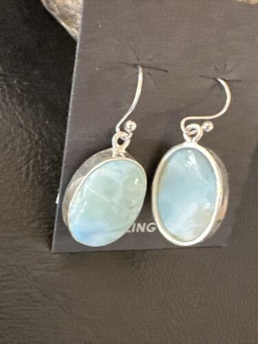 Navajo Blue Larimar Dangle Earrings | Sterling Silver | Authentic Native American Handmade | 17297