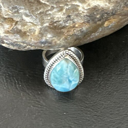 Navajo Blue Larimar Ring | Sterling Silver | Sz 7 | Authentic Native American Handmade | 17663