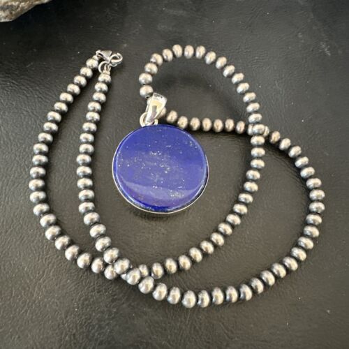 Navajo Blue Lapis Pendant with Pearls | Sterling Silver Necklace | 20" | Authentic Native American Handmade | 16659