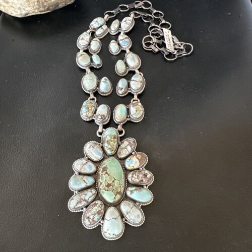 Navajo Blue Golden Hills Turquoise Lariat Necklace Pendant | 16181 | Authentic Native American Handmade