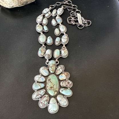 Navajo Blue Golden Hills Turquoise Lariat Necklace Pendant | 16181 | Authentic Native American Handmade
